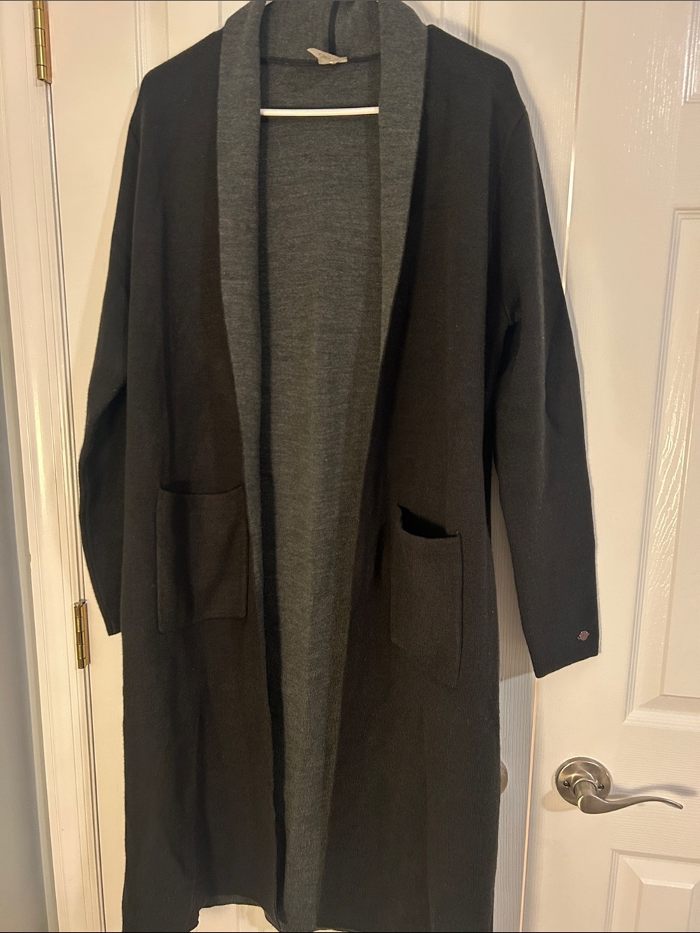 Women's Long Open-Front Two-Tone Cardigan  - Black and Gray